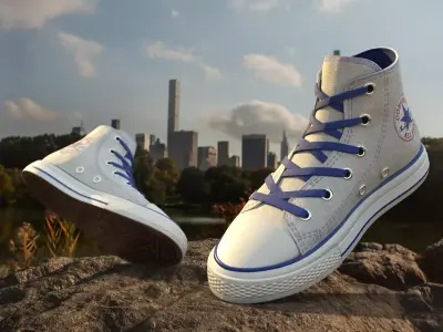 Shoes Converse Color White Blue Low-poly 3D model