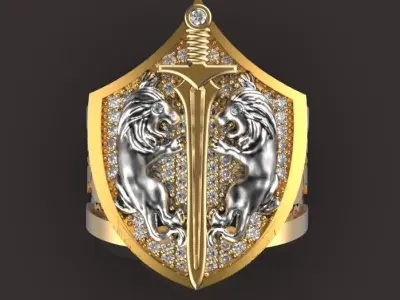 lion ring Silver Gold  Print 3D print model