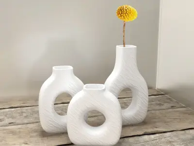 White Ceramic Vase Set 3D model