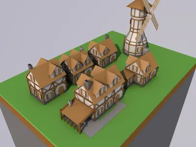 Low-Poly Medieval Buildings Pack Free low-poly 3D model