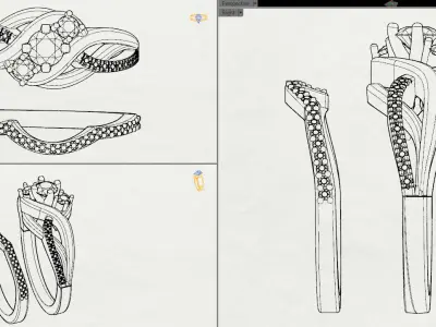 Engagement ring with match band 3D print model