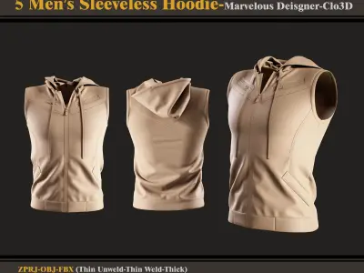 5 Men Sleeveless Hoodie-Marvelouse Designer-Clo3D-fbx-obj 3D model