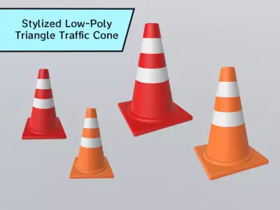 Stylized Low-Poly Triangle Traffic Cone Barrier Low-poly 3D model
