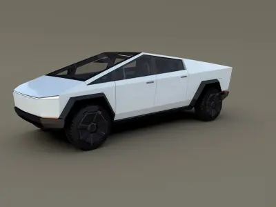 Tesla Cybertruck with chassis and interior White Low-poly 3D model