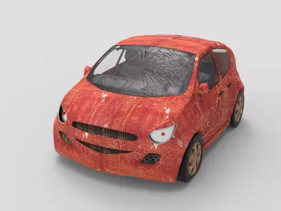 Old accident-damaged car Low-poly 3D model