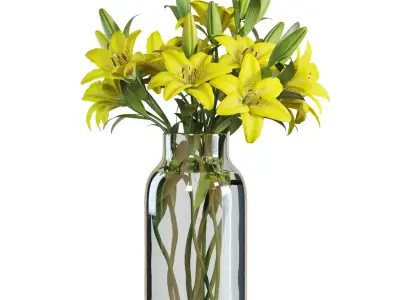 Flower Set 11 - Yellow Lilies Bouquet 3D model