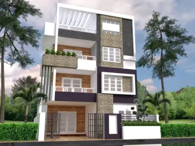 Modern residential building 3D model