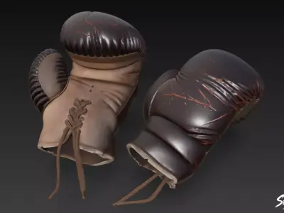Vintage Leather Boxing Gloves Low-poly 3D model