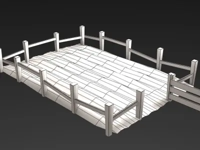 Field wheat with wooden fence Low-poly 3D model