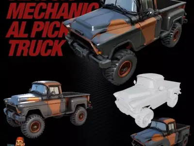 Classic Mechanical Pickup Truck 3D print model