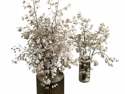 Bouquet plant dry in brown glass vase 47 3D model