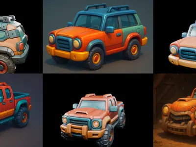 Stylized Car Advanced model bundle 6 pack 100 glb 3D model