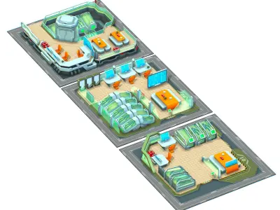 isometrical recreation room barrack hospital all Low-poly 3D model