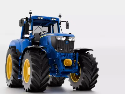 Blue John Deere 6195M Utility Tractor Premium Model low-poly  Low-poly 3D model