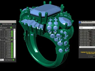 King Crown Big Emerald Cut Diamonds Ring 3D print model