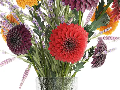 Bouquet of wildflowers chrysanthemum Lavender in a vase 396 3D model