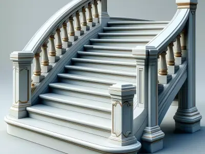 Elegant White and Gold Staircase Low-poly 3D model