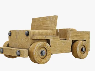 Old wooden toy jeep model 3D model