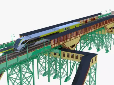 American train station V 3D model