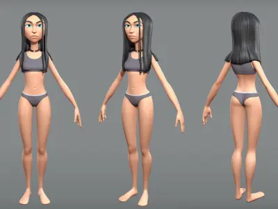 Cartoon female character Ava base mesh Low-poly 3D model