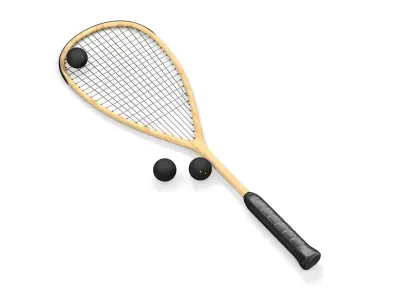 Squash set paddle and balls 3D model