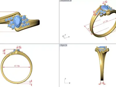 Pear Diamond Wedding Ring 3D Model STL 3DM 3D print model