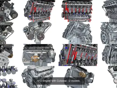 V12 Engine with Cutaway 3D Model Collection