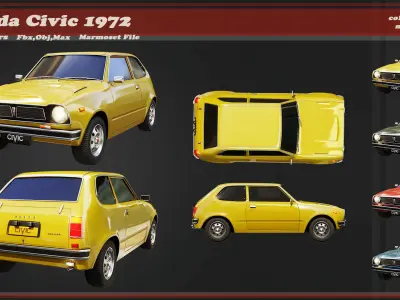 Honda Civic 1972 Low-poly 3D model