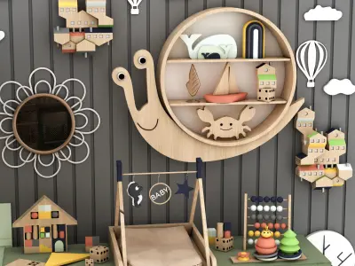 toys and furniture set Low-poly 3D model