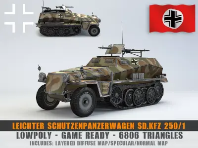 Low Poly  Schutzenpanzerwagen SdKfz 250 1 Low-poly 3D model