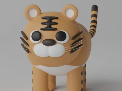 Cartoon Cute Tiger Low-poly 3D model