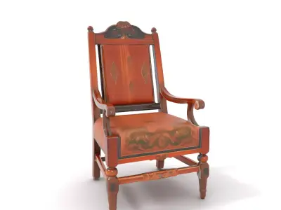 Ornate Wooden Armchair Model Pack with Decorative Carvings Low-poly 3D model