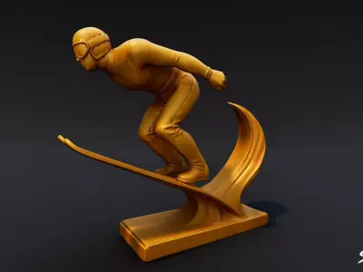 Golden Ski Jumping Statue Low-poly 3D model