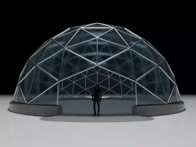 Geodesic Dome with Door Opening and enclosure Panels and Base 3D model
