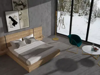 BEDROOM 3D MODEL modern with snowy mountains 3D model
