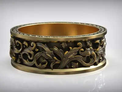 Royal Carved Rococo Ornament Wedding Band 3D print model