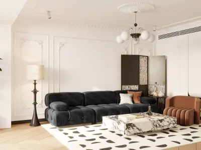 French Retro Style Living Room 3D Model 3D model