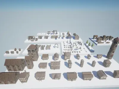 Top-Down Middle Ages City Assets for Game Ready Low-poly 3D model