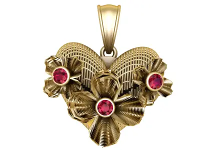 Golden Floral Heart Pendant  3D print model