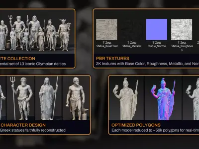 Olympian God Statue Pack Low-poly 3D model