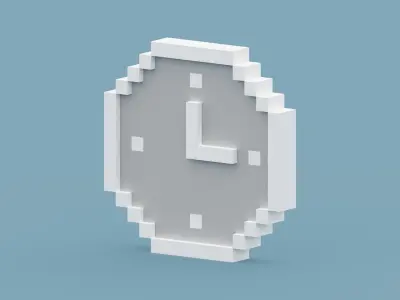 Voxel White Clock Low-poly 3D model