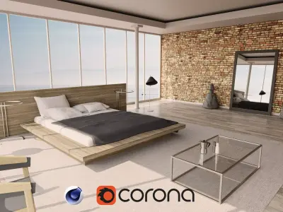 Bedroom interior design - sea view  3D model