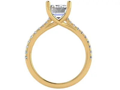 Emerald cut solitaire Ring with criss cross under hallo 3D print model