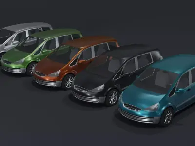 Generic Minivan Car With Interior Lowpoly 3D Model Low-poly 3D model