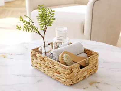 Set of bath accessories in a basket 3D model