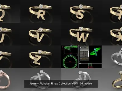 Jewelry Alphabet Rings Collection NEW 3D Model Pack
