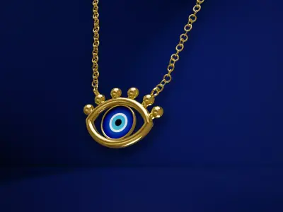 Evil Eye Pendant Necklace Gold 3d Model 3D model