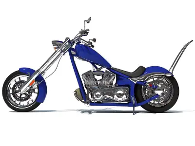 Blue Classic Chopper Motorcycle 3D model