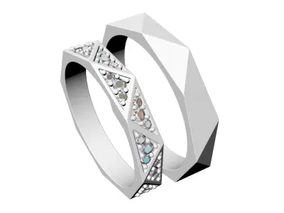 Geometric lines wedding rings  3D print model