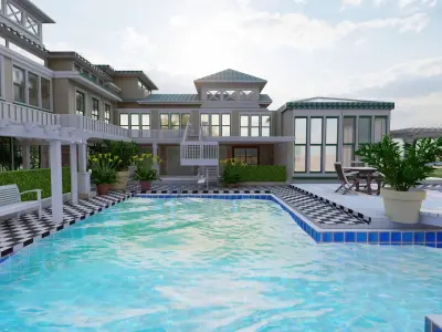 Villa 3D model design  Low-poly 3D model